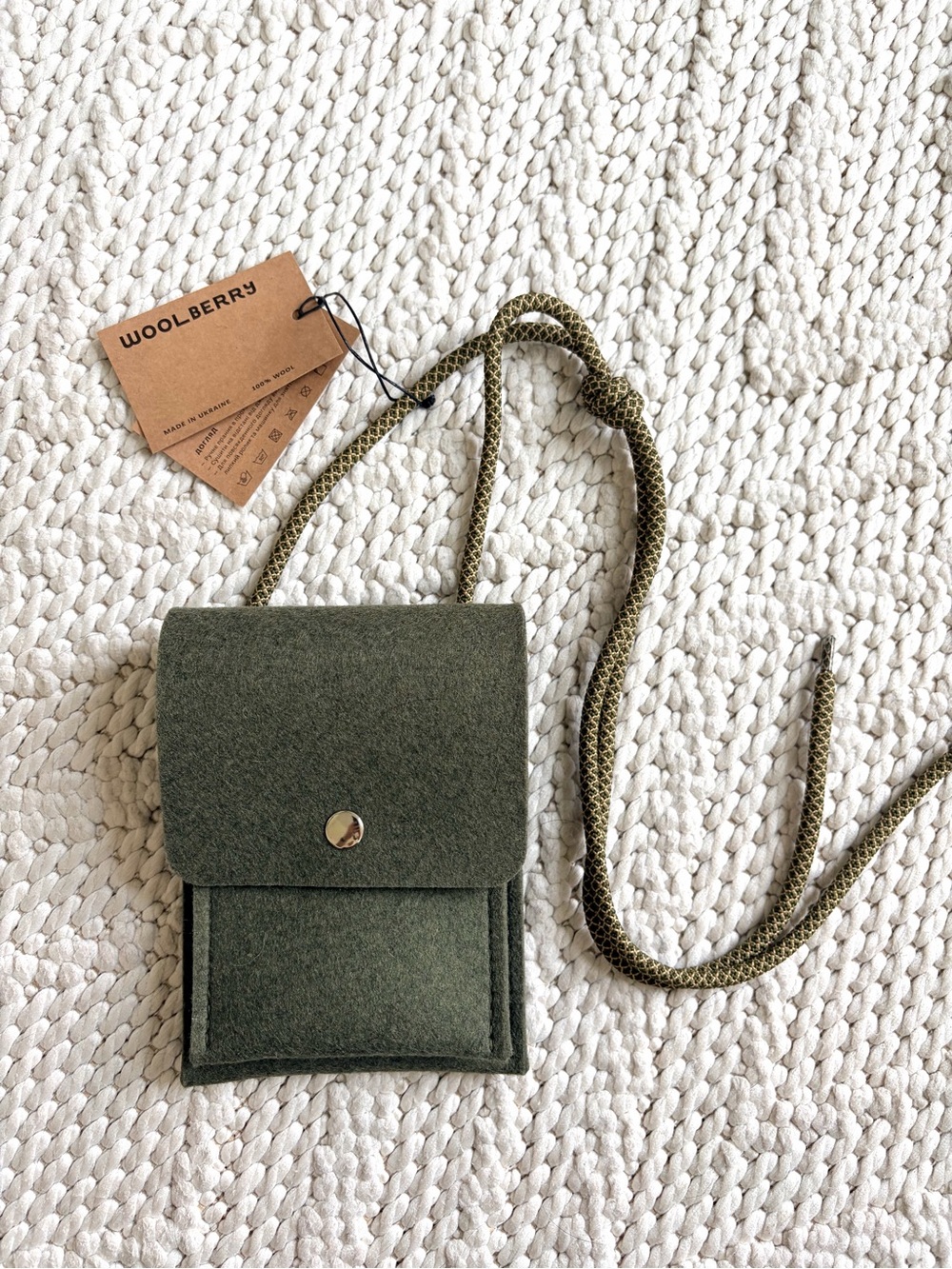 WOOLBERRY Olive Green Felt Crossbody Bag with Snap Closure NEW NWT